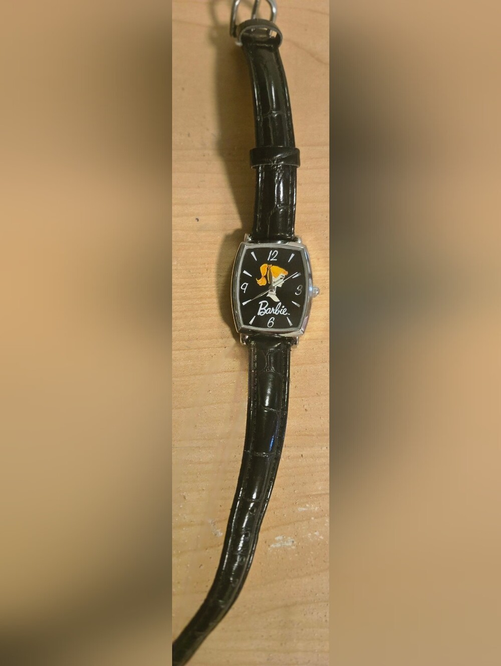 Avon Barbie Black Dial Quartz Wristwatch with Black Strap Vintage